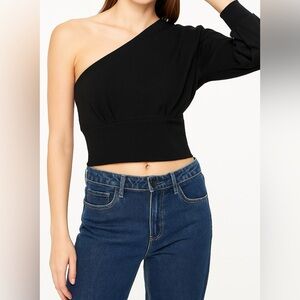 Strut & Bolt One-Shoulder Sweatshirt Black‎ Size L NWT